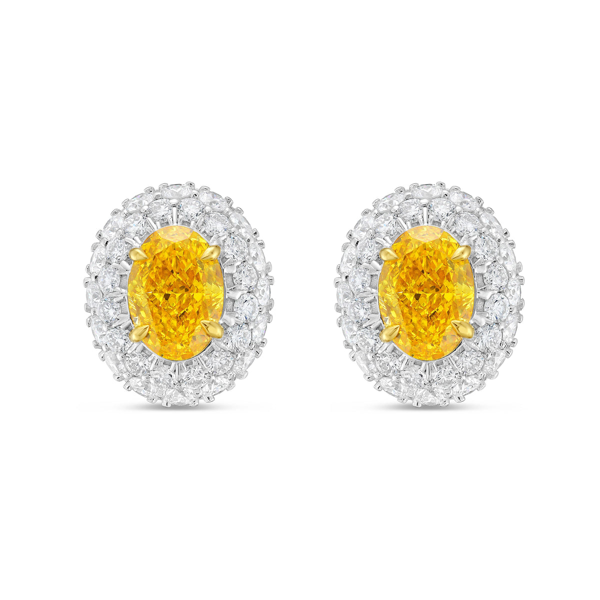 Lab-Grown Yellow Oval Diamond Halo Earrings