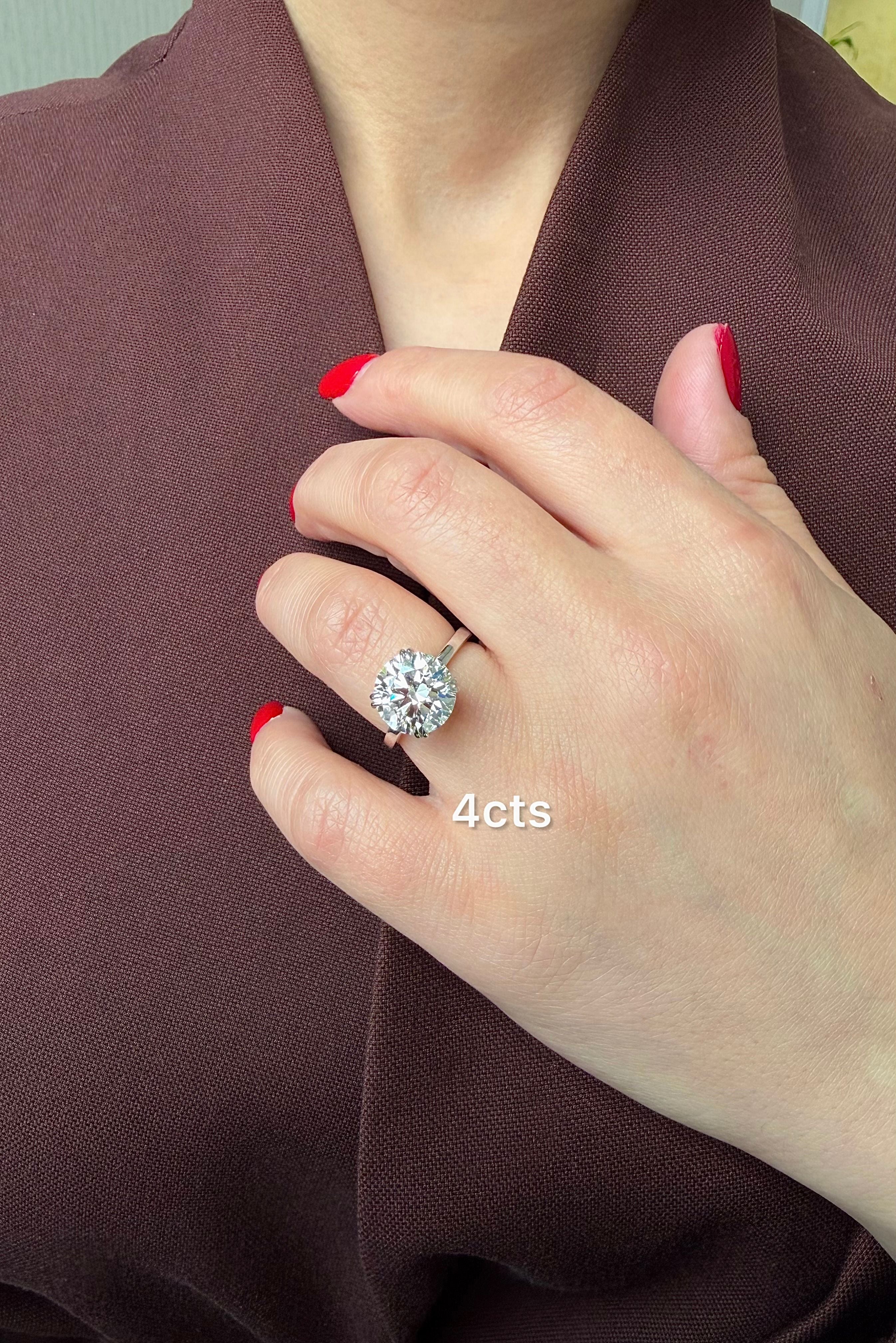 Lab-Grown Round Split Claw Engagement Ring, 18K Gold