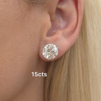 Lab-Grown Martini Round Diamond Studs, 3-Prong, 14K Gold