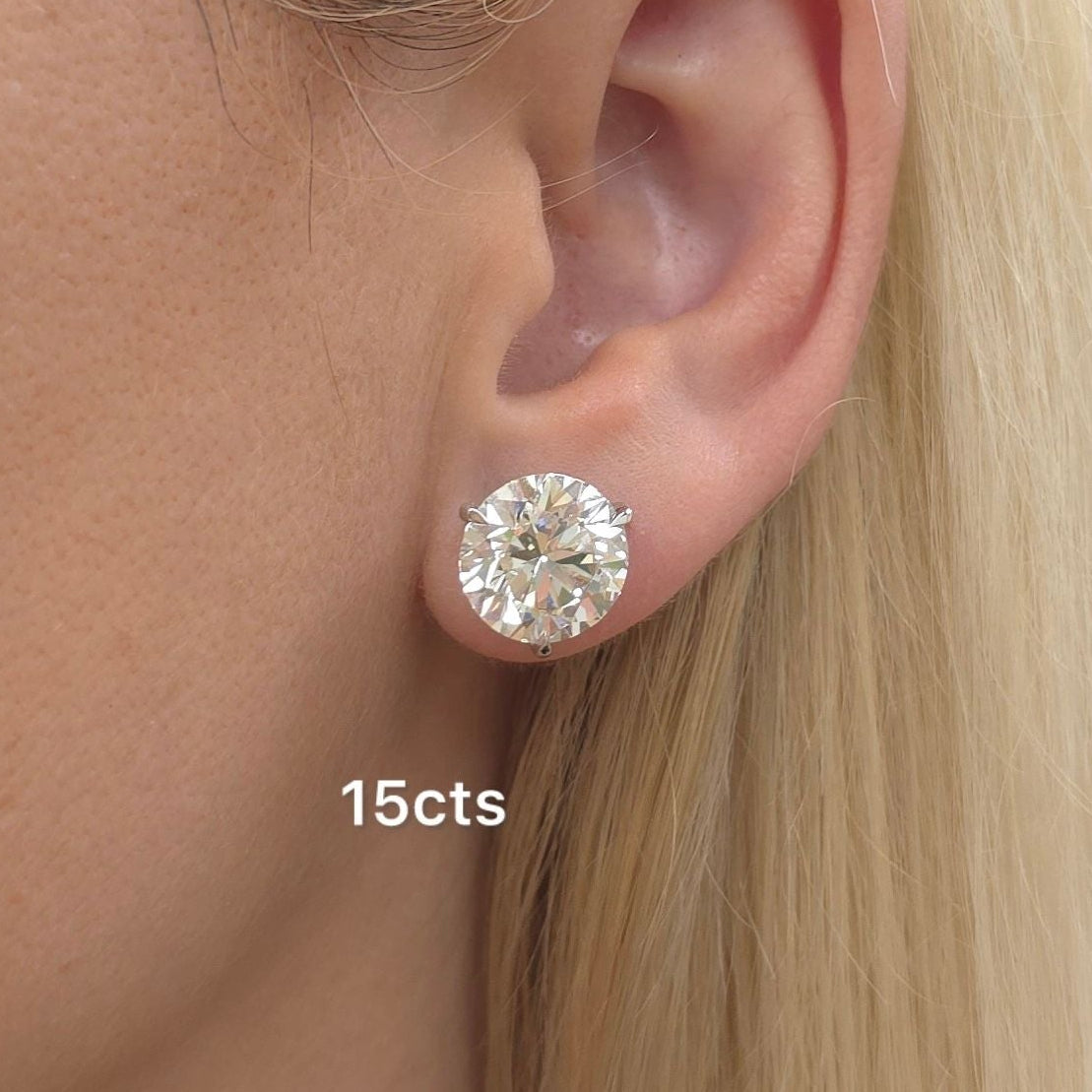 Lab-Grown Martini Round Diamond Studs, 3-Prong, 14K Gold