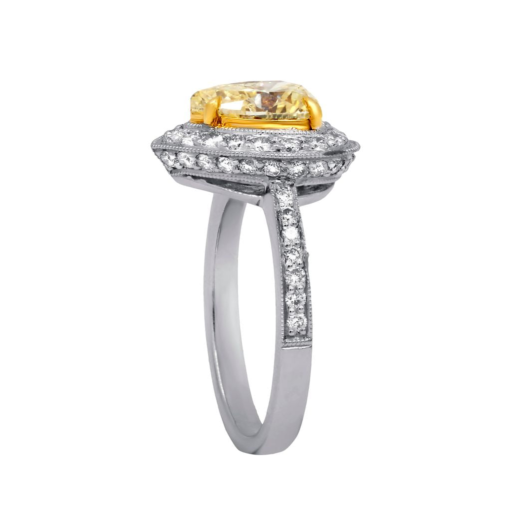 2.00cts Heart Shaped Yellow Diamond Halo Ring