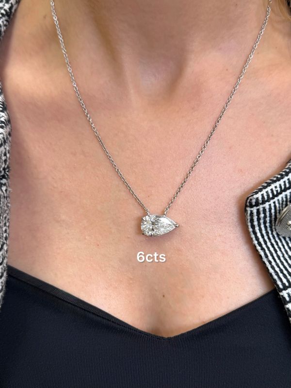 Lab Grown Pear Diamond East West Pendant
