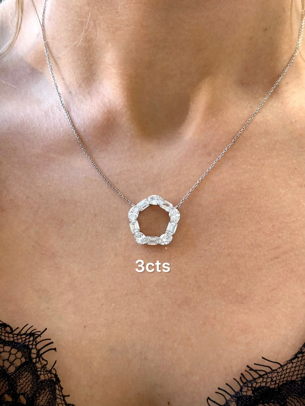 Lab Grown Oval and Emerald Diamond Circle Pendant