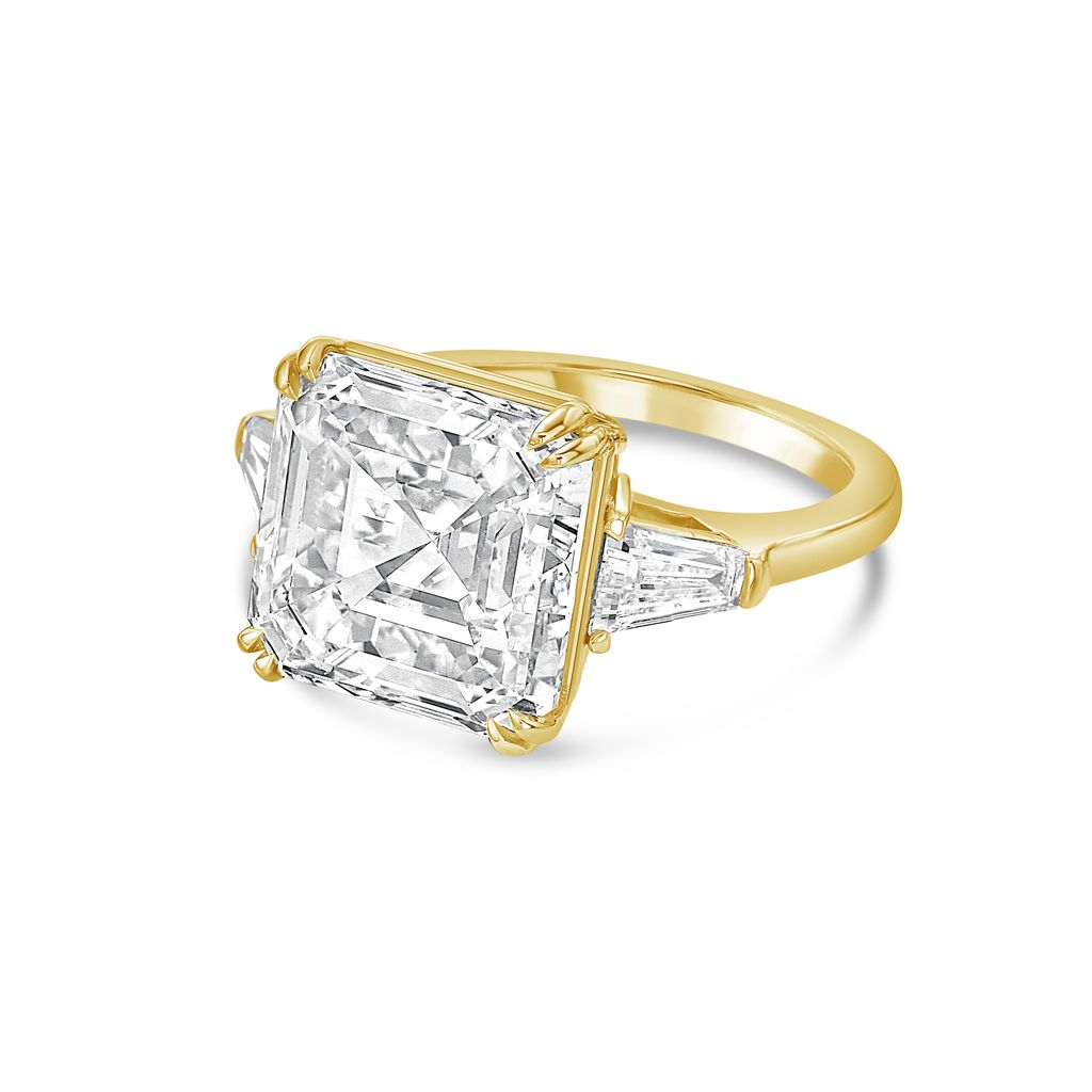 Lab Grown Asscher Diamond Ring with Baguettes