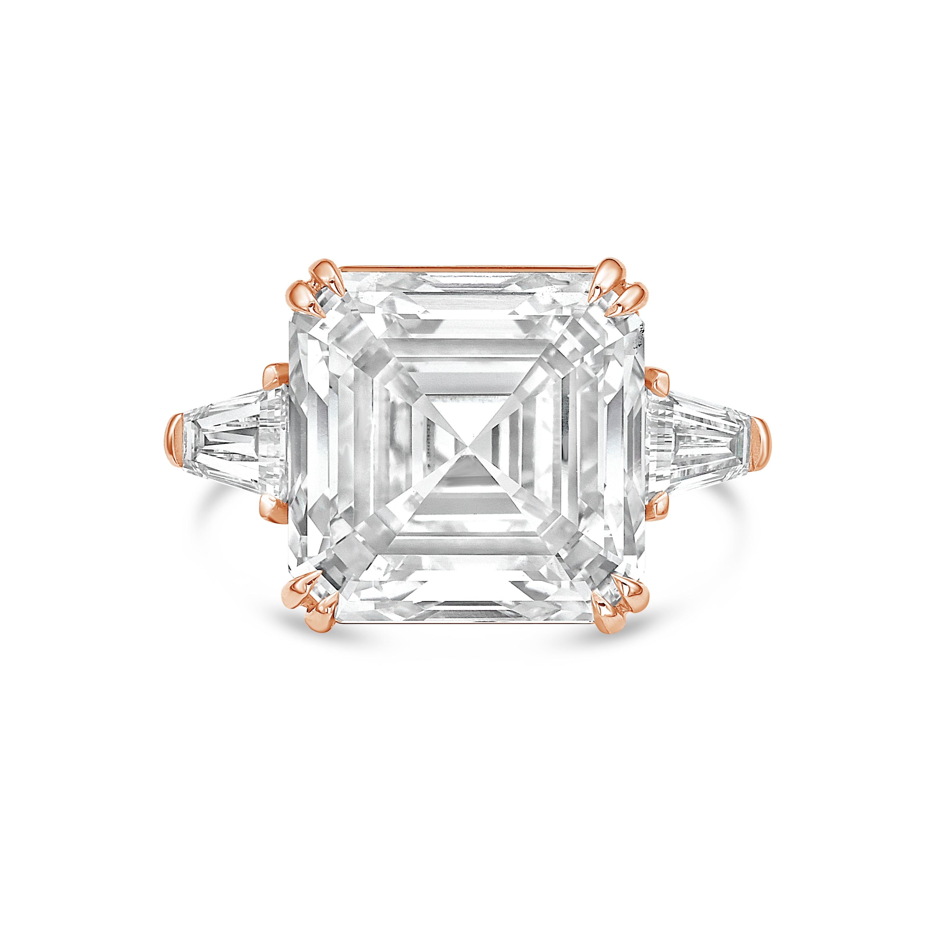 Lab Grown Asscher Diamond Ring with Baguettes