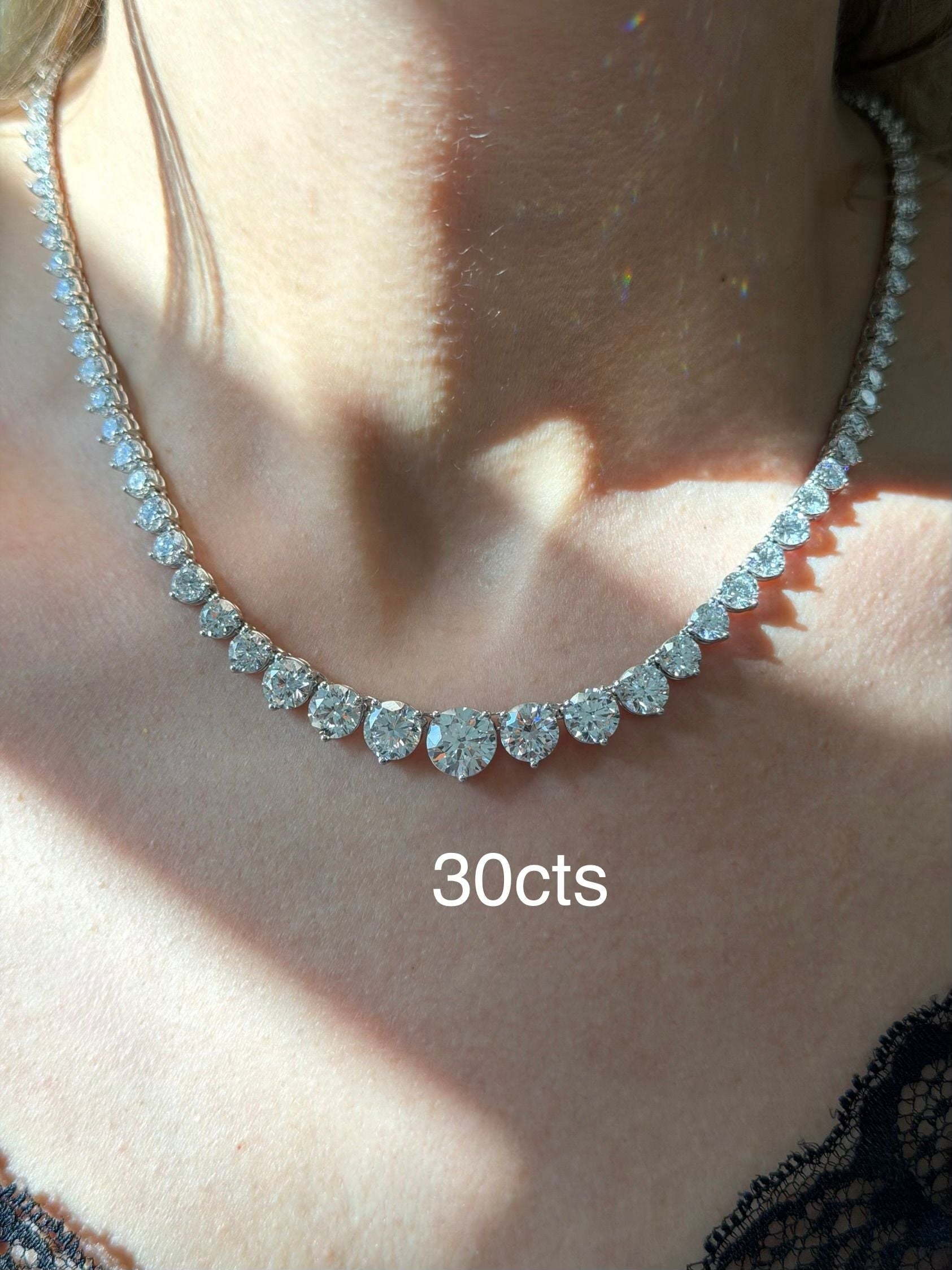 Lab-Grown Graduated 3 Prong Tennis Necklace, 14K Gold