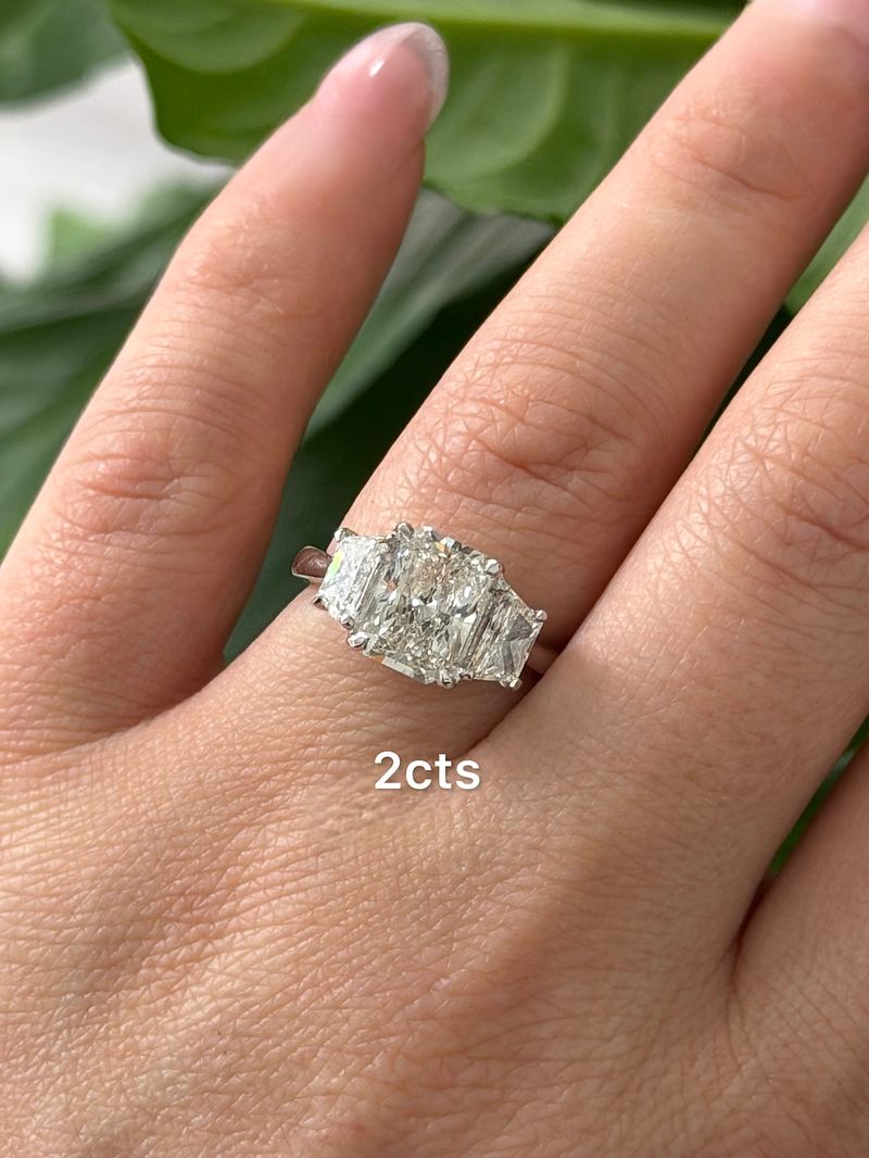 Lab-Grown Radiant Three-Stone Engagement Ring with Trapezoids