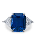 9.85ct Ceylon Sapphire Three-Stone Ring with Triangle Diamonds