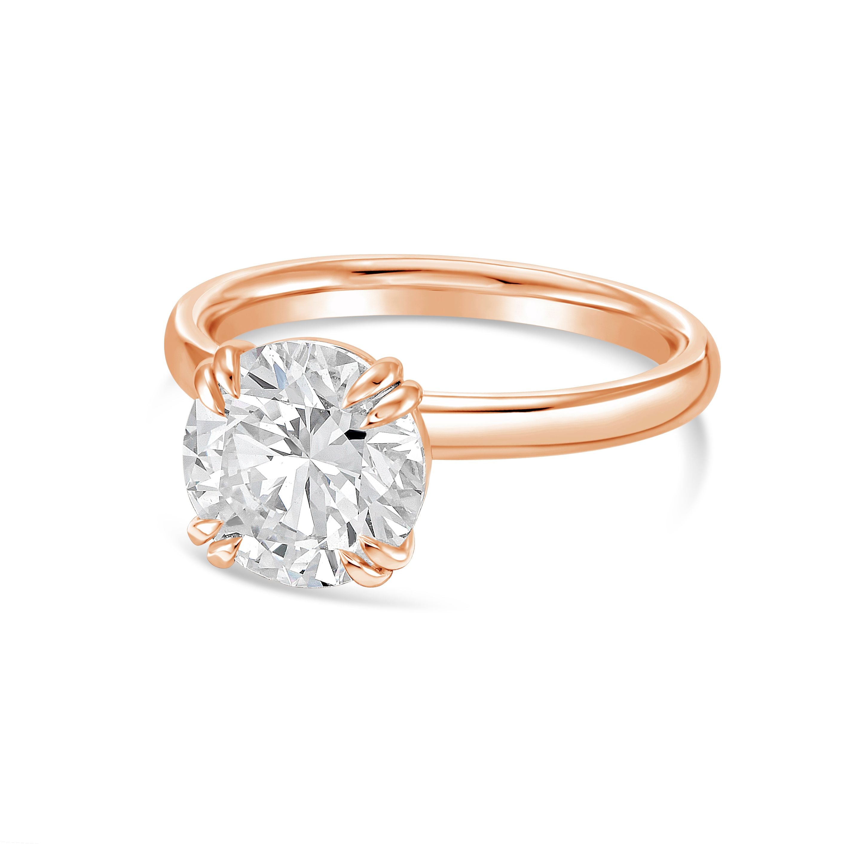 Lab-Grown Round Split Claw Engagement Ring, 18K Gold