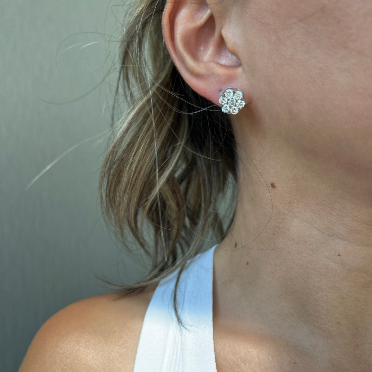 Lab-Grown Diamond Cluster Stud Earrings, 14K Gold