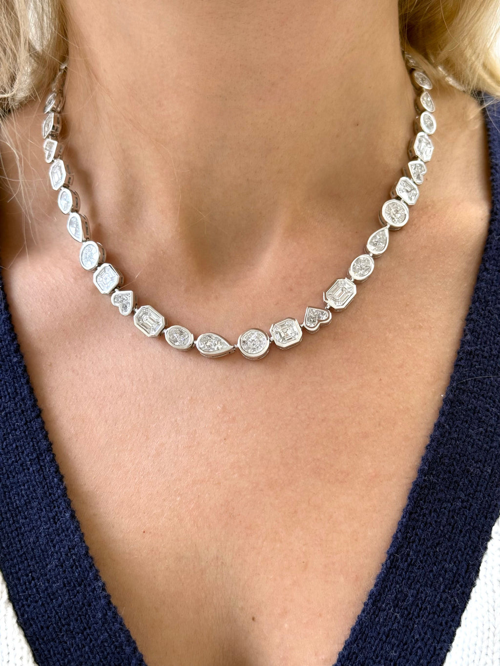 Lab Grown Multi-Cut Diamond Bezel Necklace