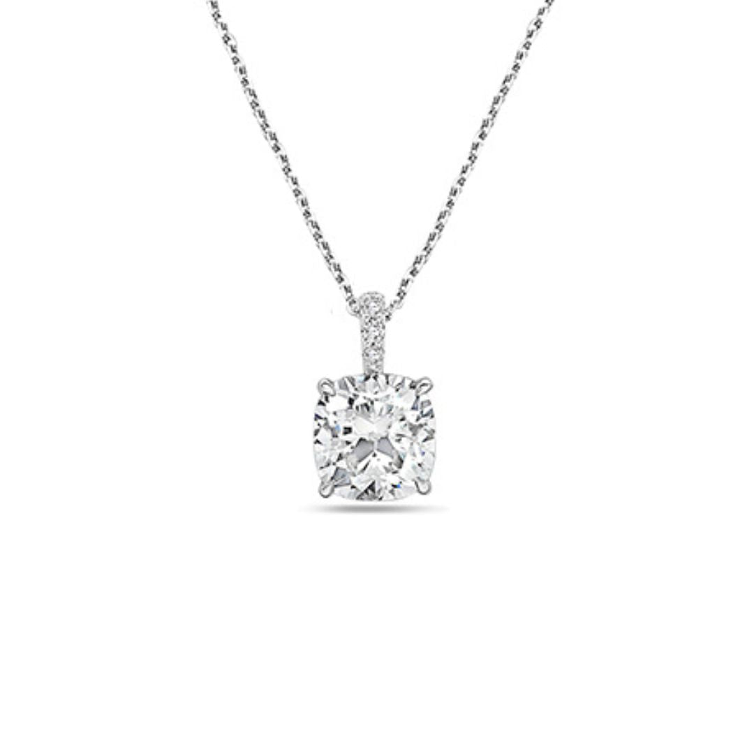 Lab-Grown Cushion Diamond Pendant with Diamond Bail, 14K Gold