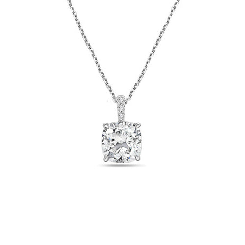 Lab-Grown Cushion Diamond Pendant with Diamond Bail, 14K Gold