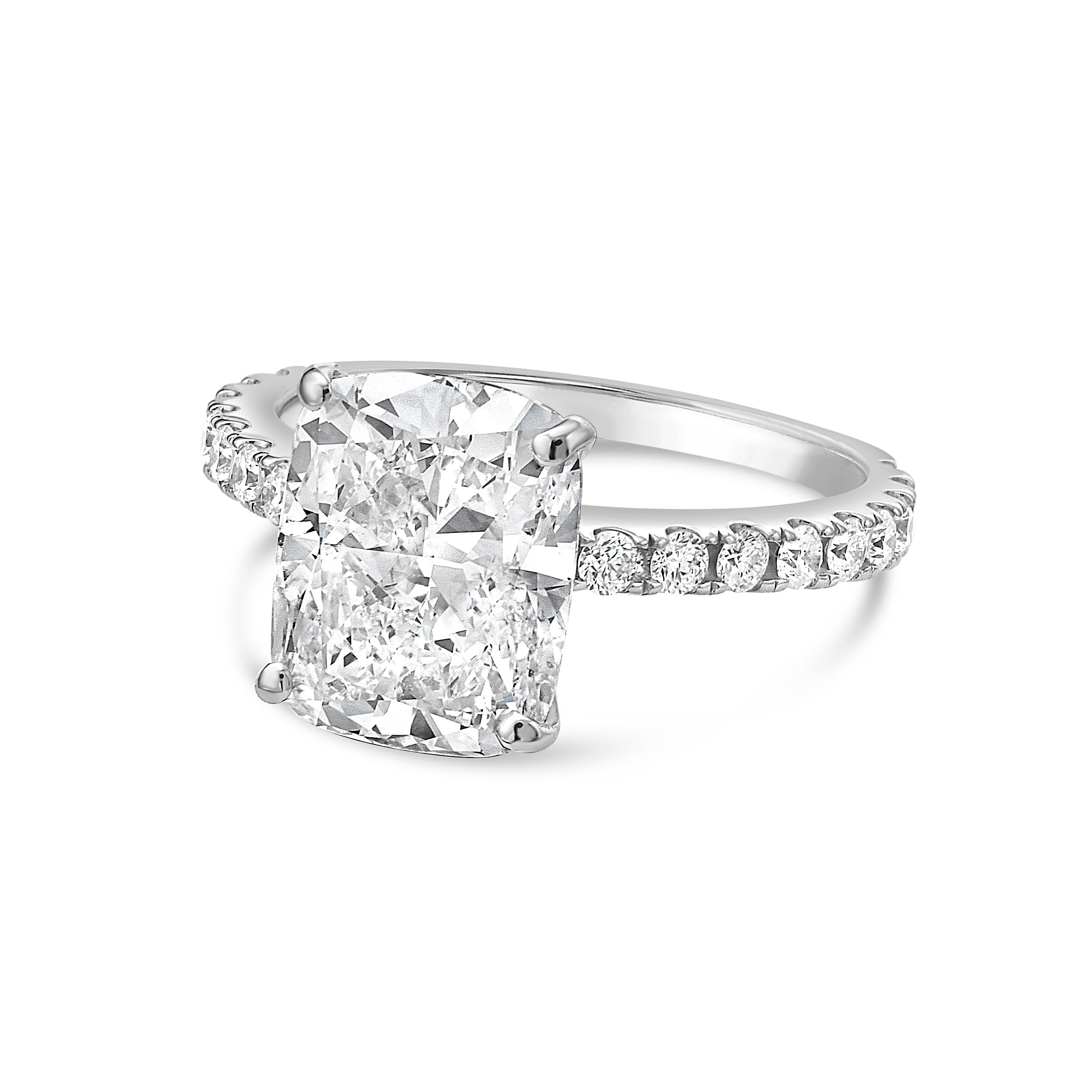 Lab-Grown Cushion Cut Diamond Pavé Engagement Ring, 18K Gold