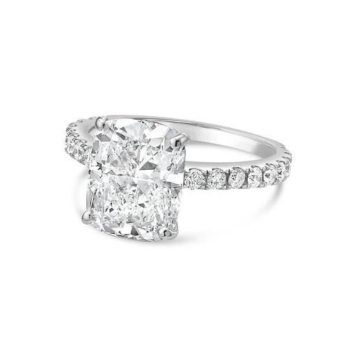 Lab-Grown Cushion Cut Diamond Pavé Engagement Ring, 18K Gold