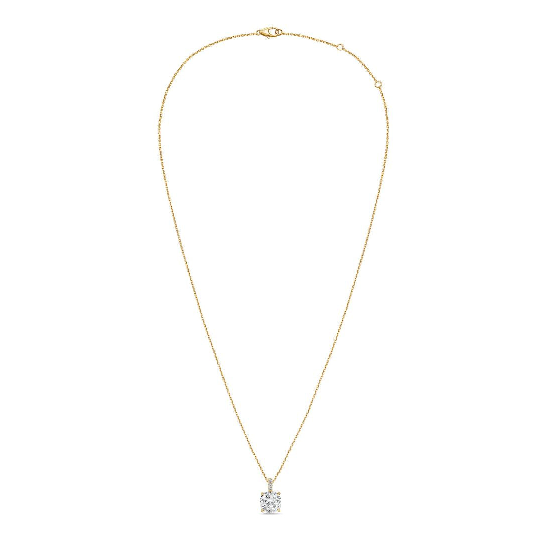 Lab-Grown Cushion Diamond Pendant with Diamond Bail, 14K Gold
