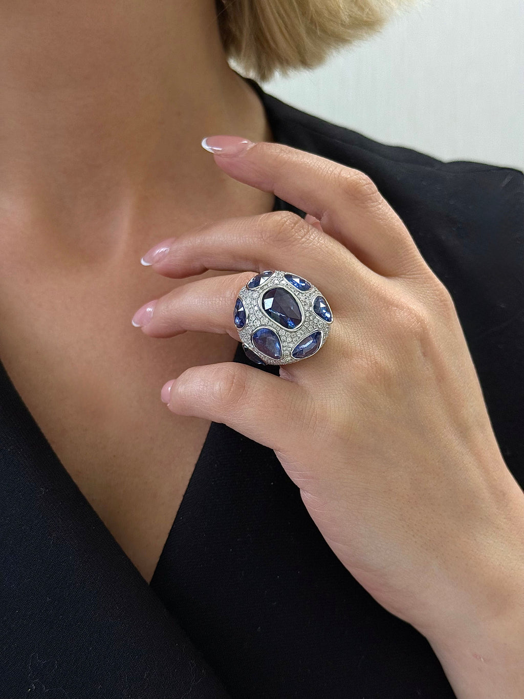 Rose Cut Blue Sapphire Diamond Ring