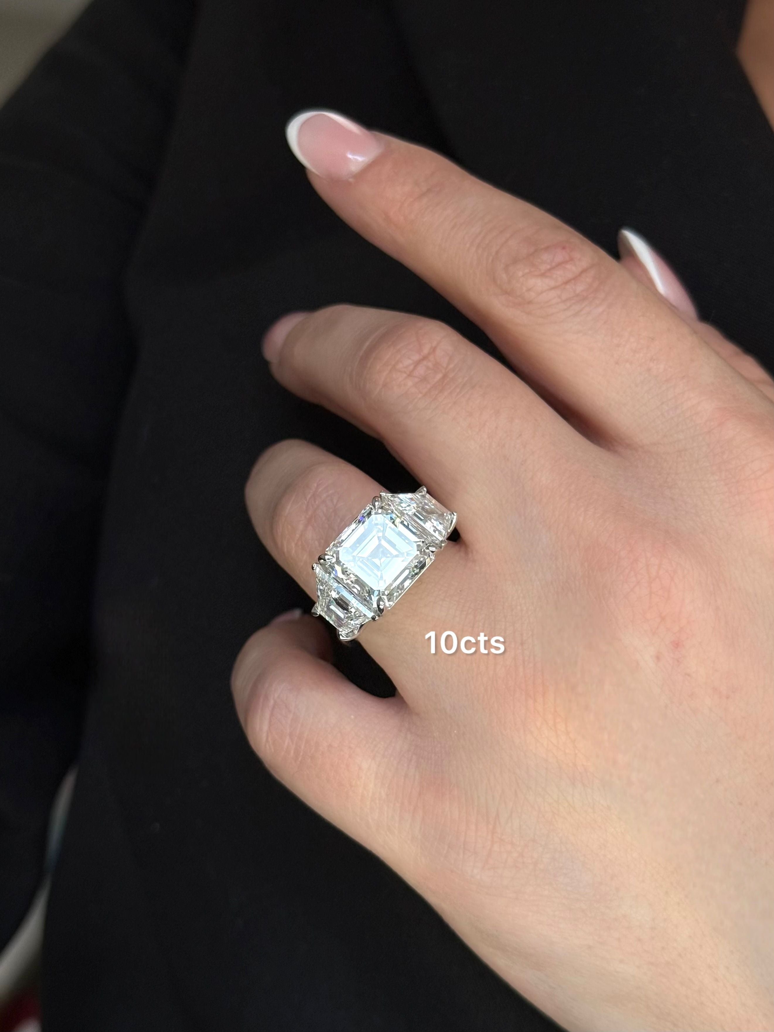 Lab-Grown Asscher Diamond Ring with Trapezoids, 18K Gold