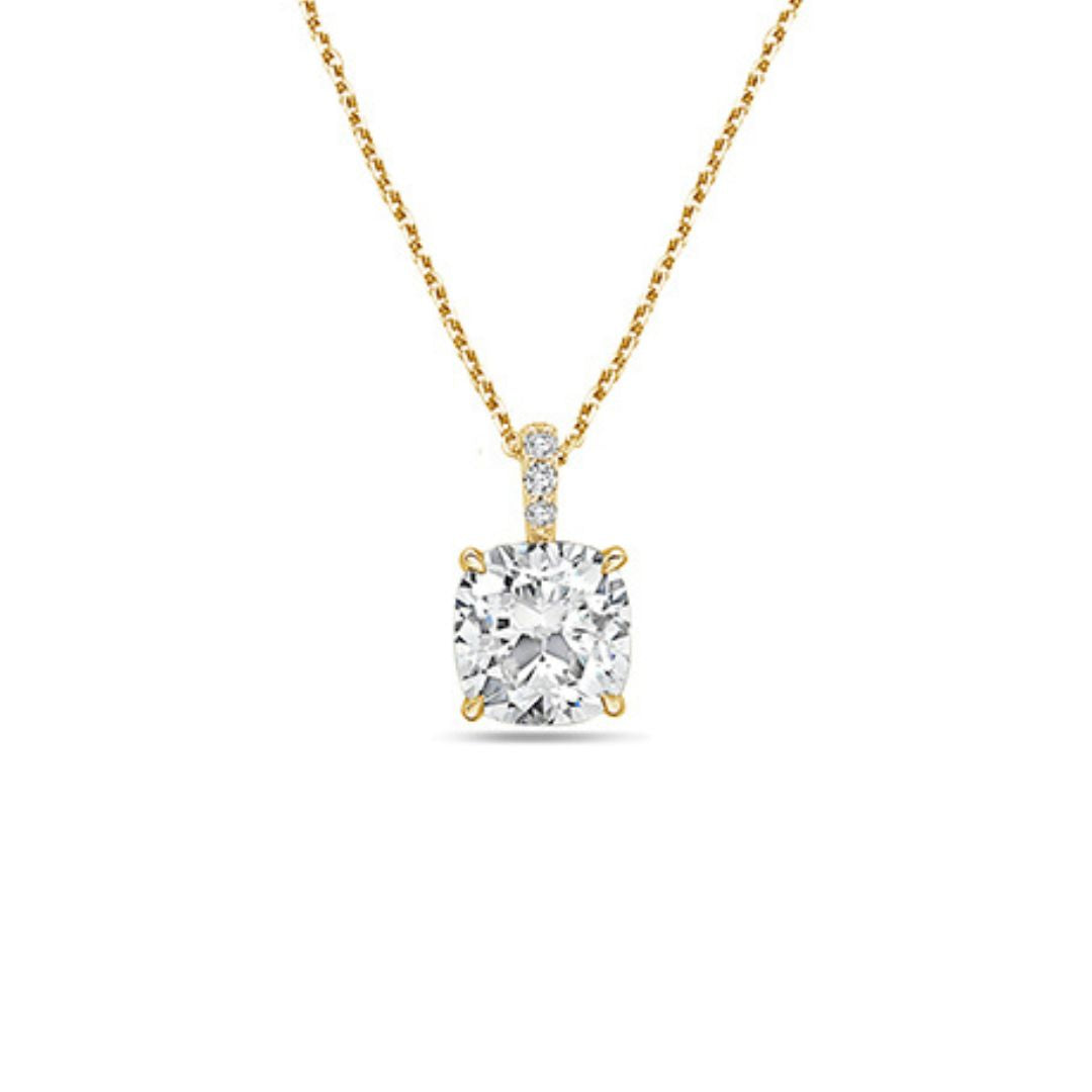 Lab-Grown Cushion Diamond Pendant with Diamond Bail, 14K Gold