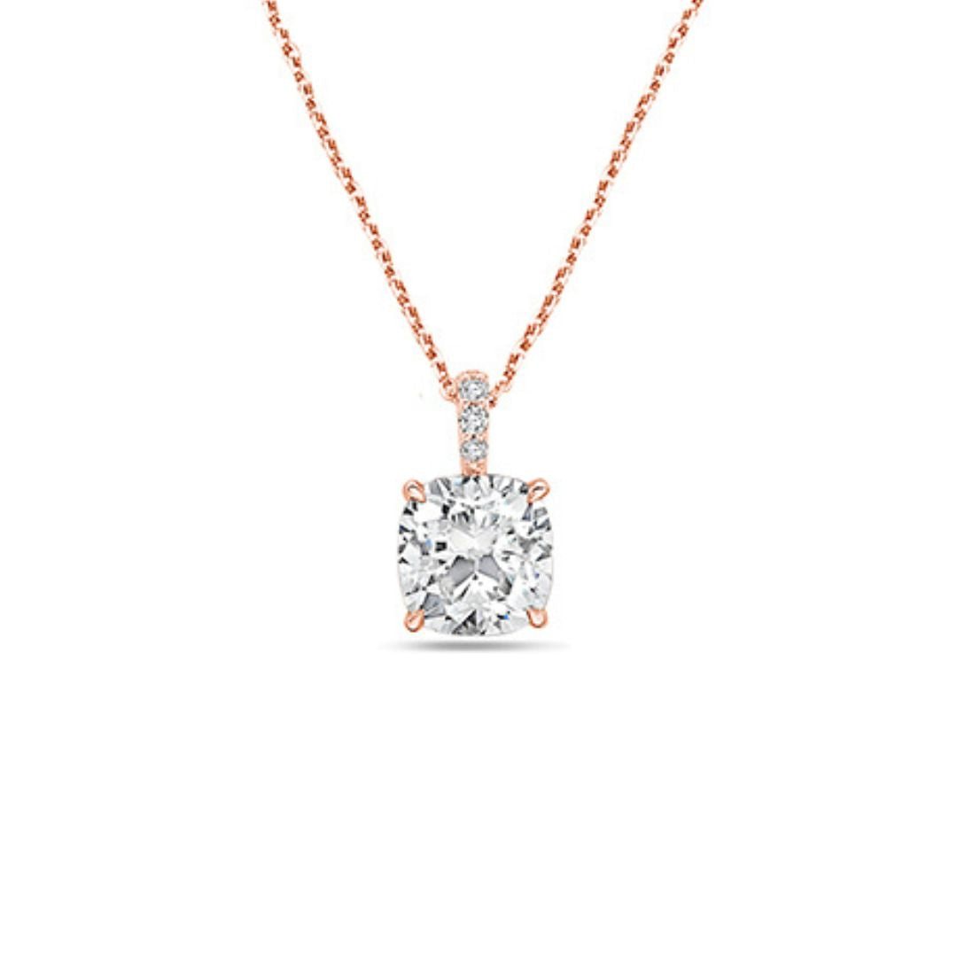 Lab-Grown Cushion Diamond Pendant with Diamond Bail, 14K Gold