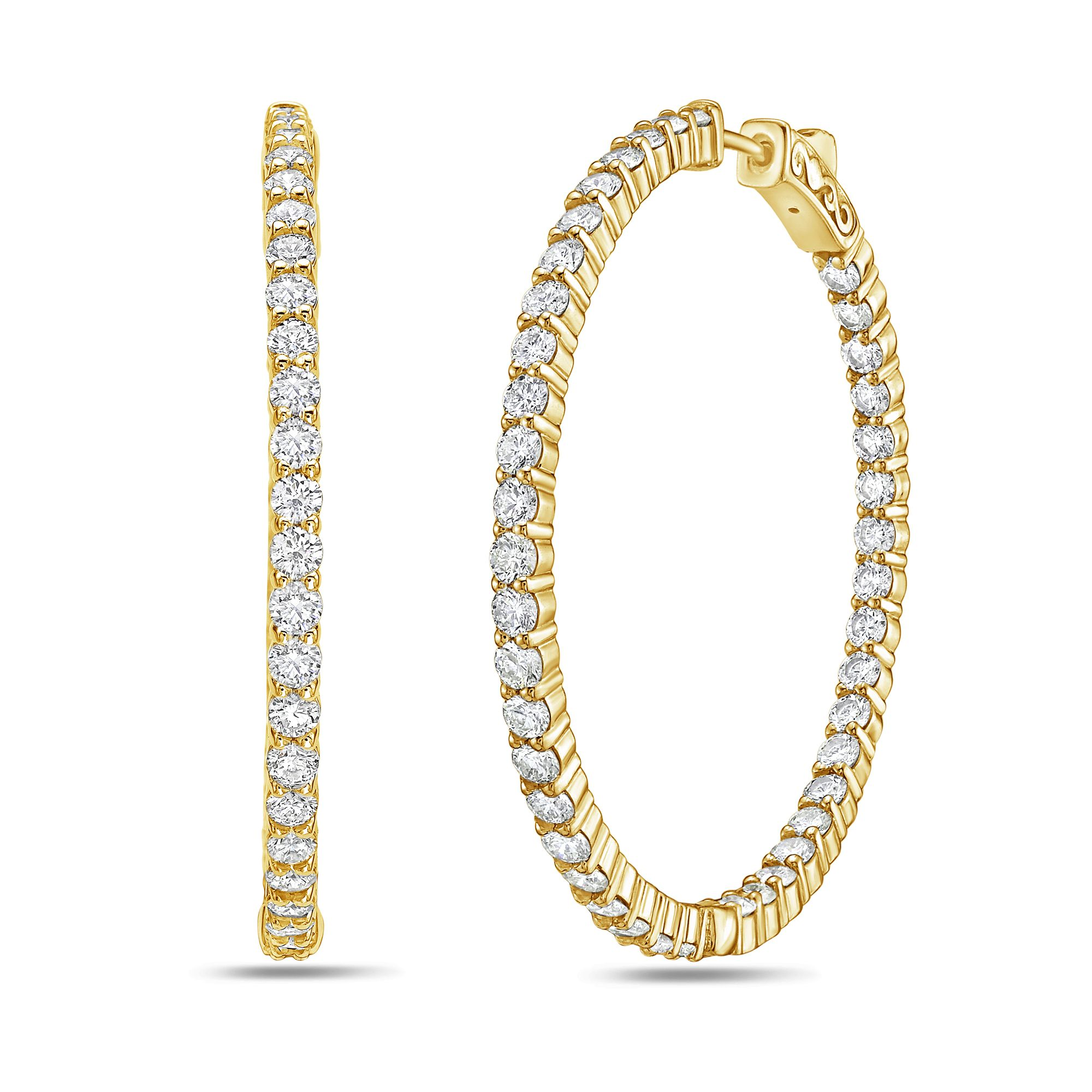 2.00" Lab-Grown Round Diamond Hoop Earrings, 14K Gold