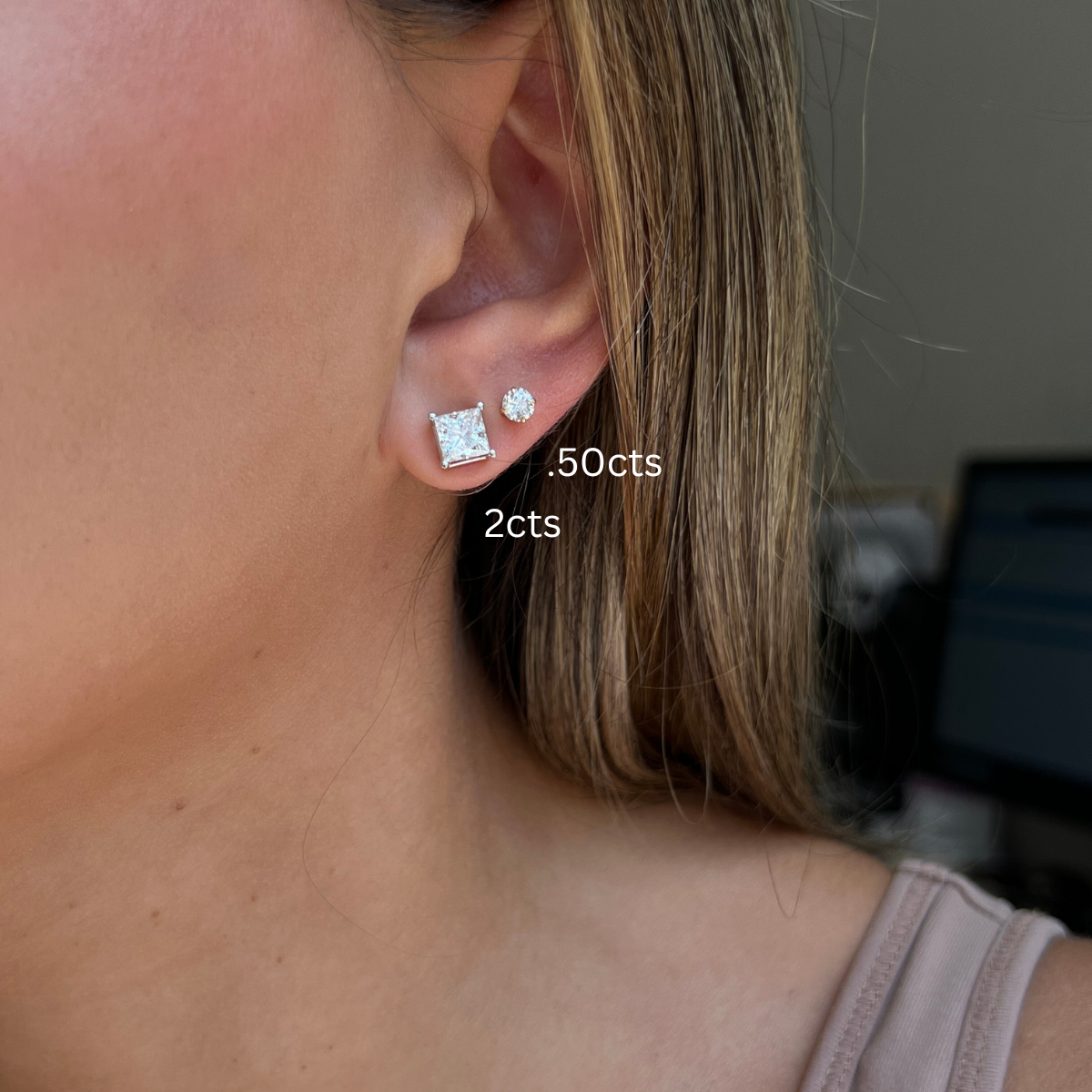 Lab Grown Princess Diamond Studs