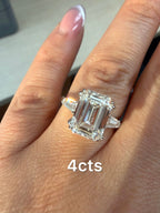 Lab-Grown Emerald-Cut Three-Stone Engagement Ring with Baguettes