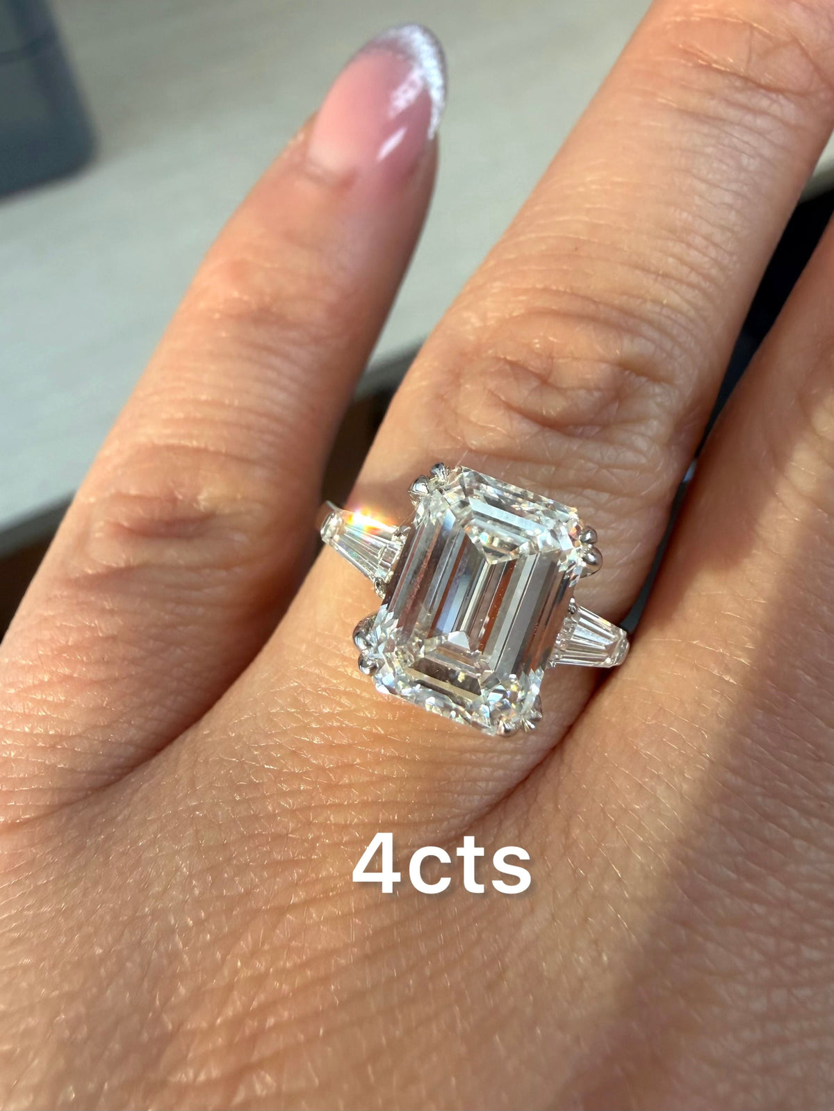 Lab-Grown Emerald-Cut Three-Stone Engagement Ring with Baguettes