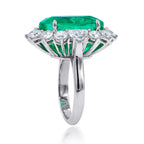 Green Emerald and Round Diamonds Flower Ring