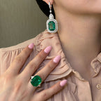 Cushion Emerald Double Halo Earrings