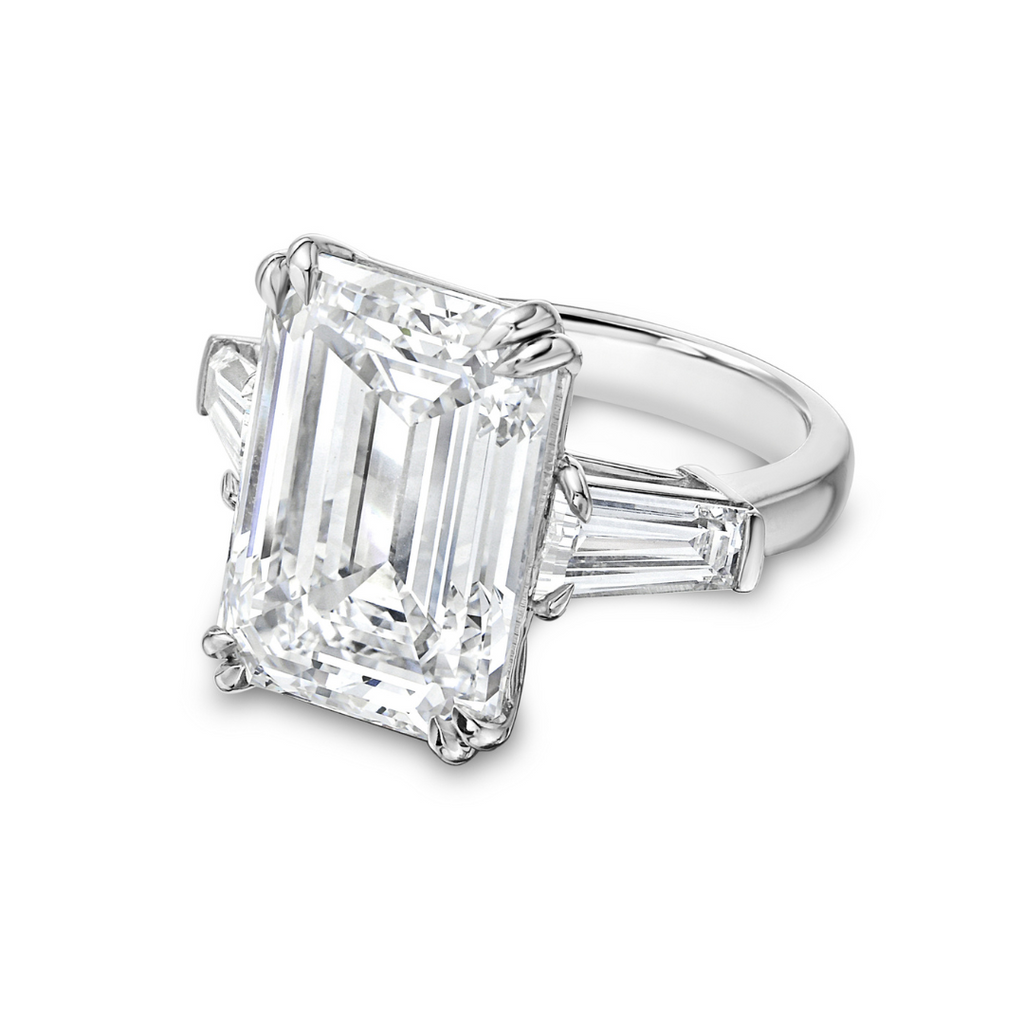 Lab-Grown Emerald-Cut Three-Stone Engagement Ring with Baguettes