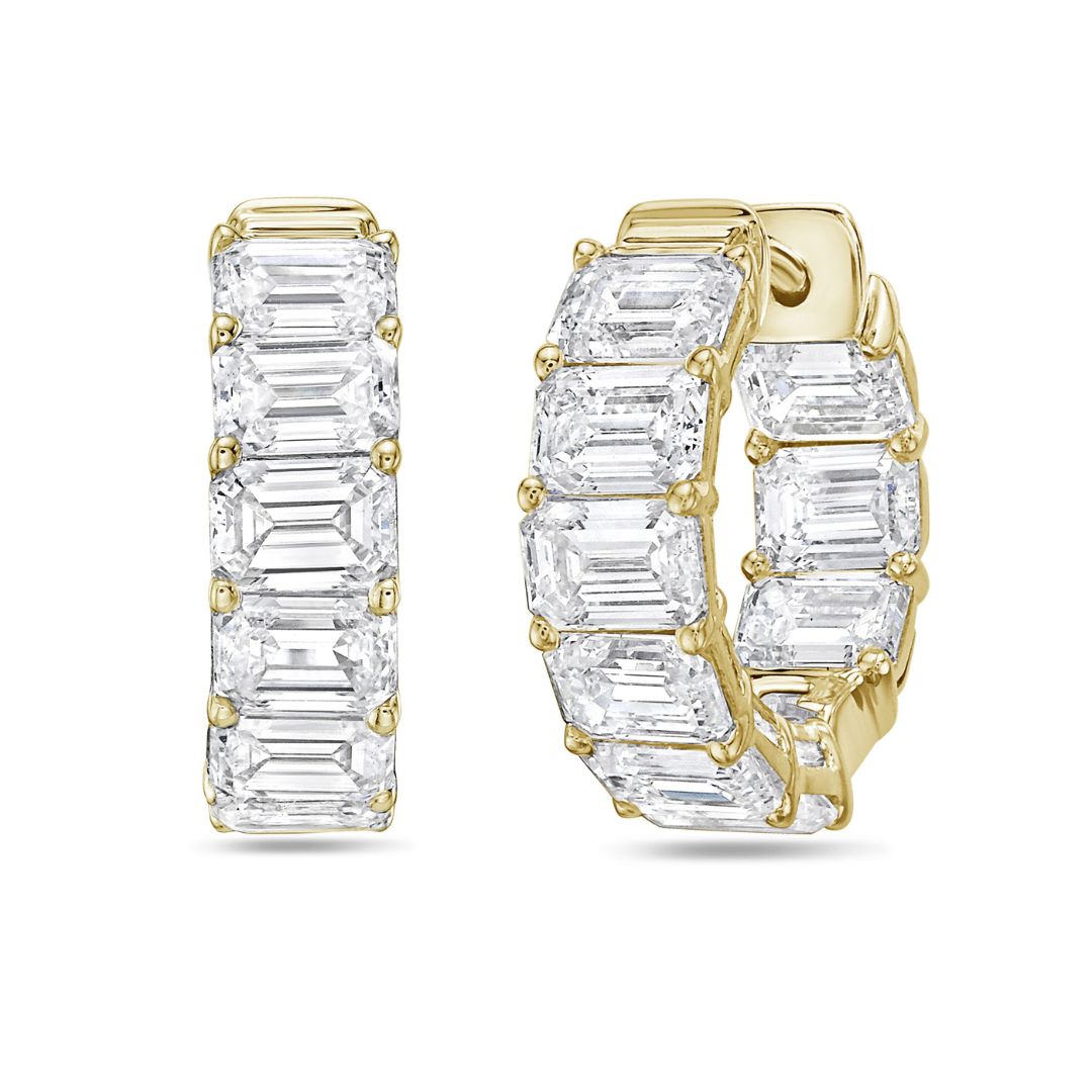 Lab Grown Emerald Diamond Hoop Earrings - 0.75"