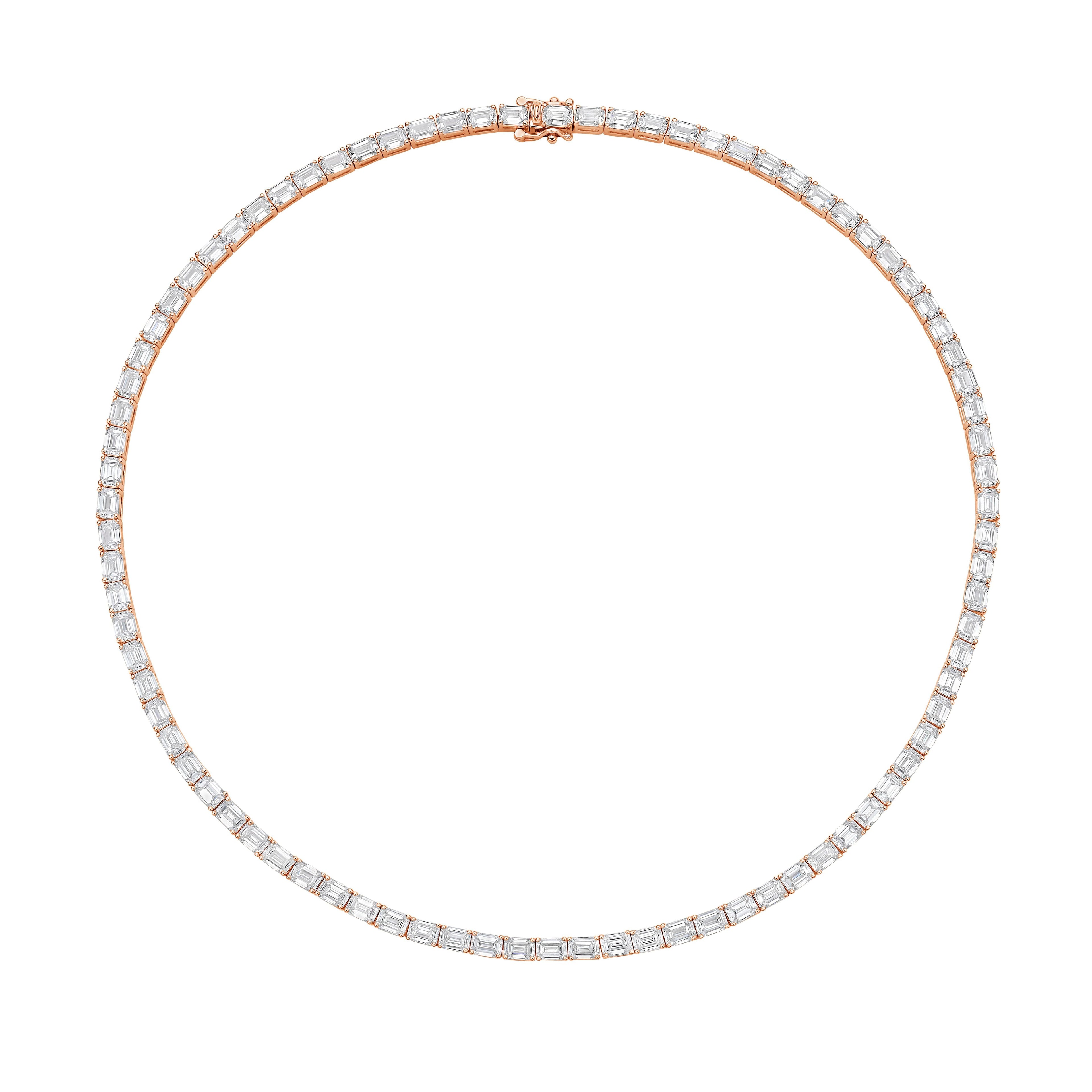 Lab Grown Emerald Cut East West Tennis Necklace