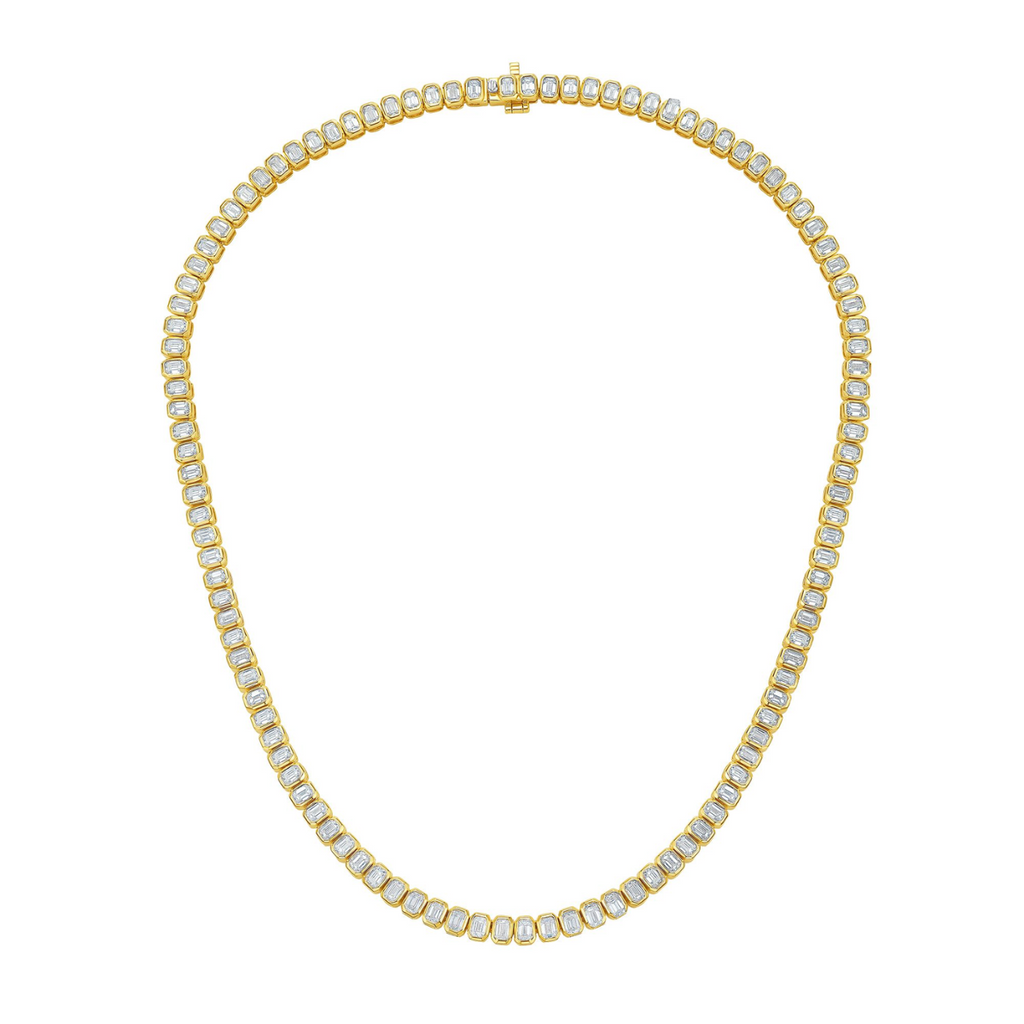 Lab Grown Emerald Bezel Tennis Necklace