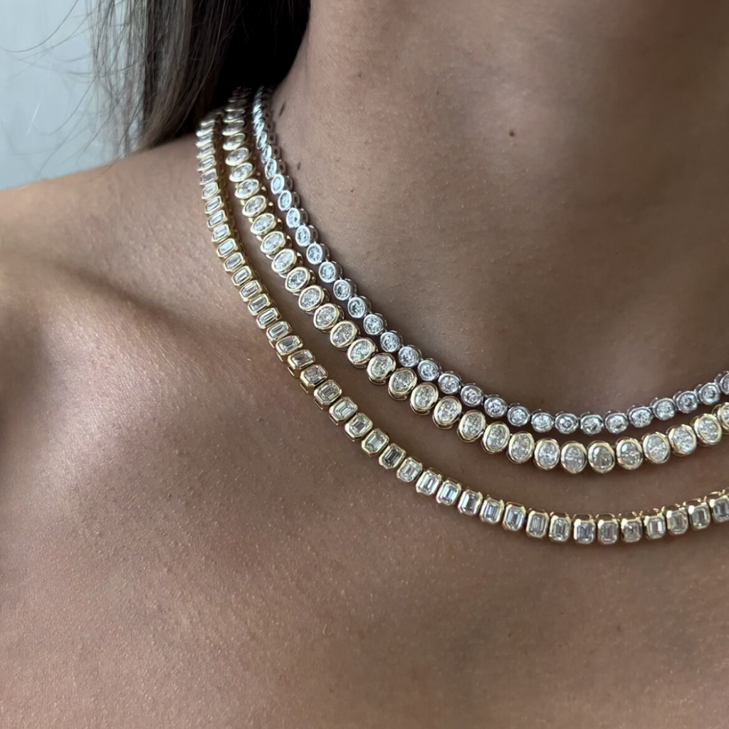 Lab Grown Emerald Bezel Tennis Necklace