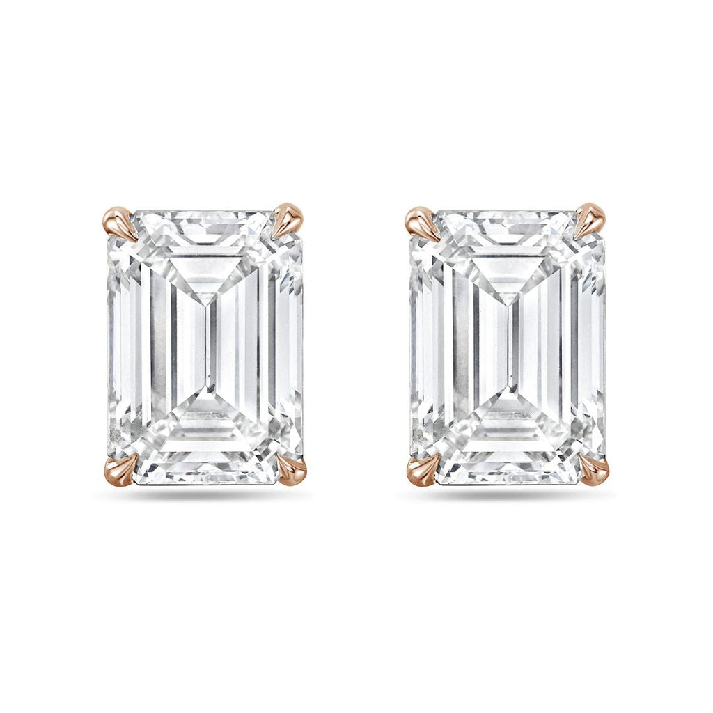 Lab-Grown Emerald Cut Diamond Studs, 14K Gold