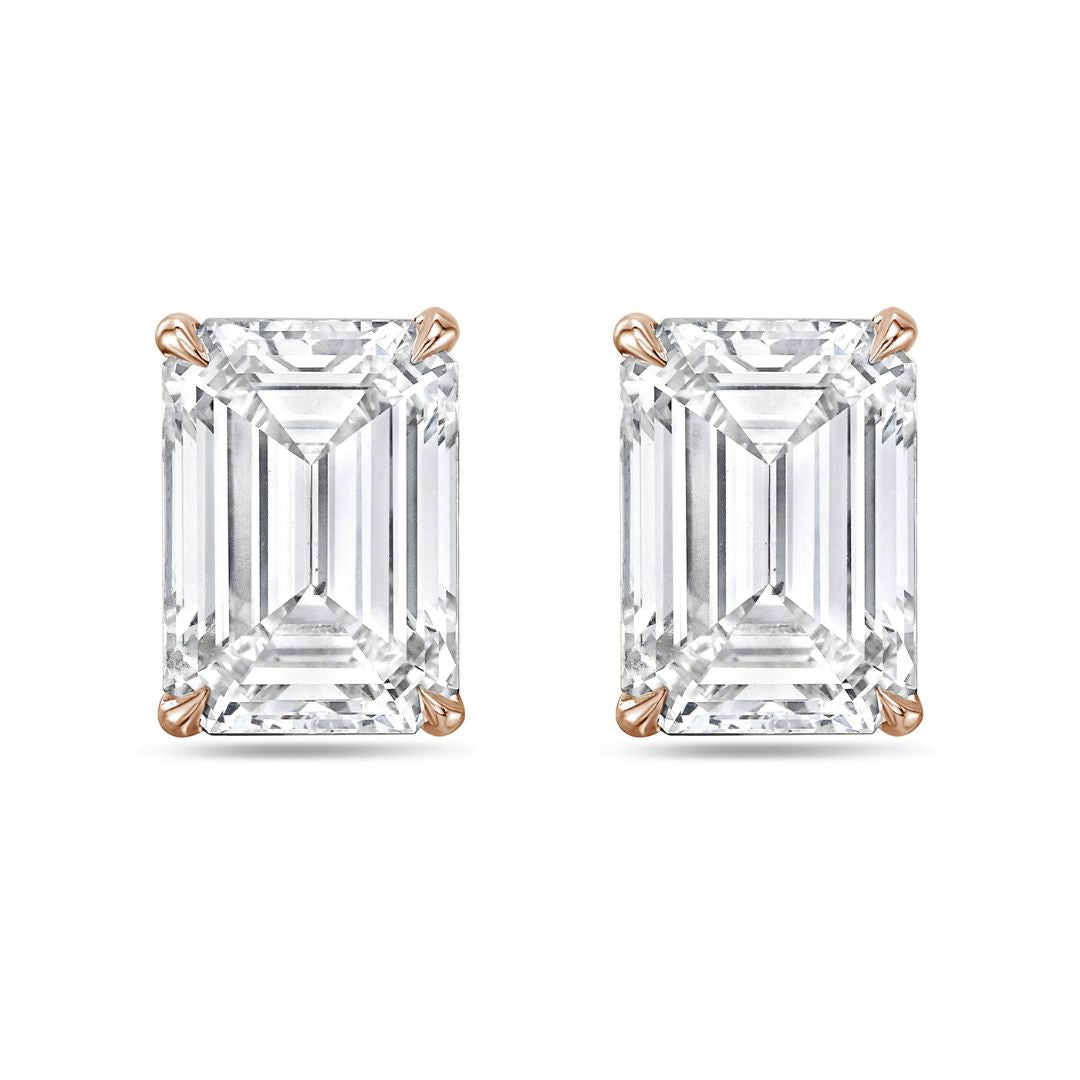 Lab-Grown Emerald Cut Diamond Studs, 14K Gold