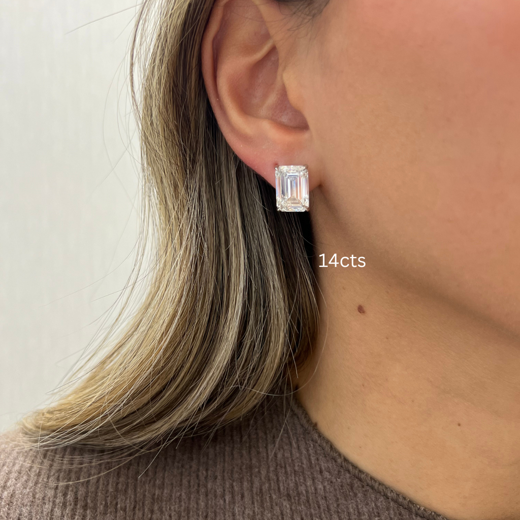 Lab-Grown Emerald Cut Diamond Studs, 14K Gold