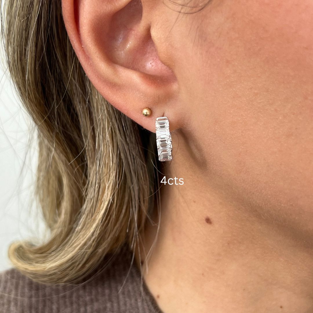 Lab Grown Emerald Diamond Hoop Earrings - 0.75"