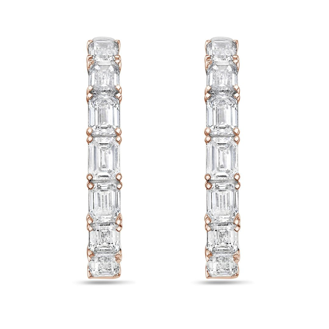 Lab Grown Emerald Diamond Hoop Earrings - 1.00"
