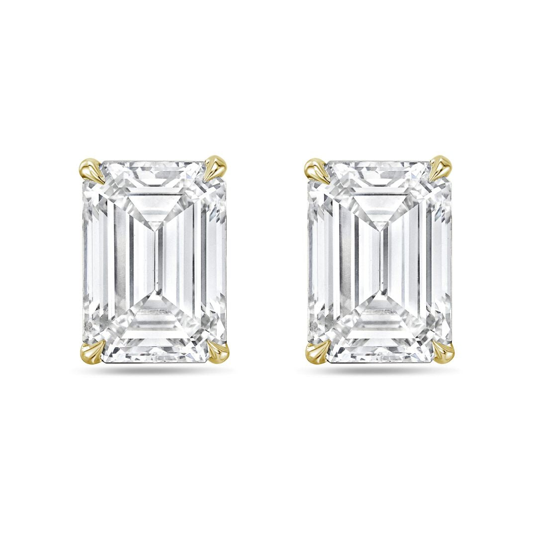 Lab-Grown Emerald Cut Diamond Studs, 14K Gold