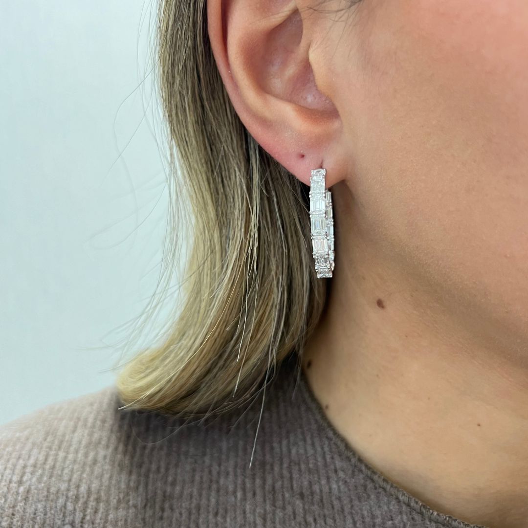 Lab Grown Emerald Diamond Hoop Earrings - 1.00"