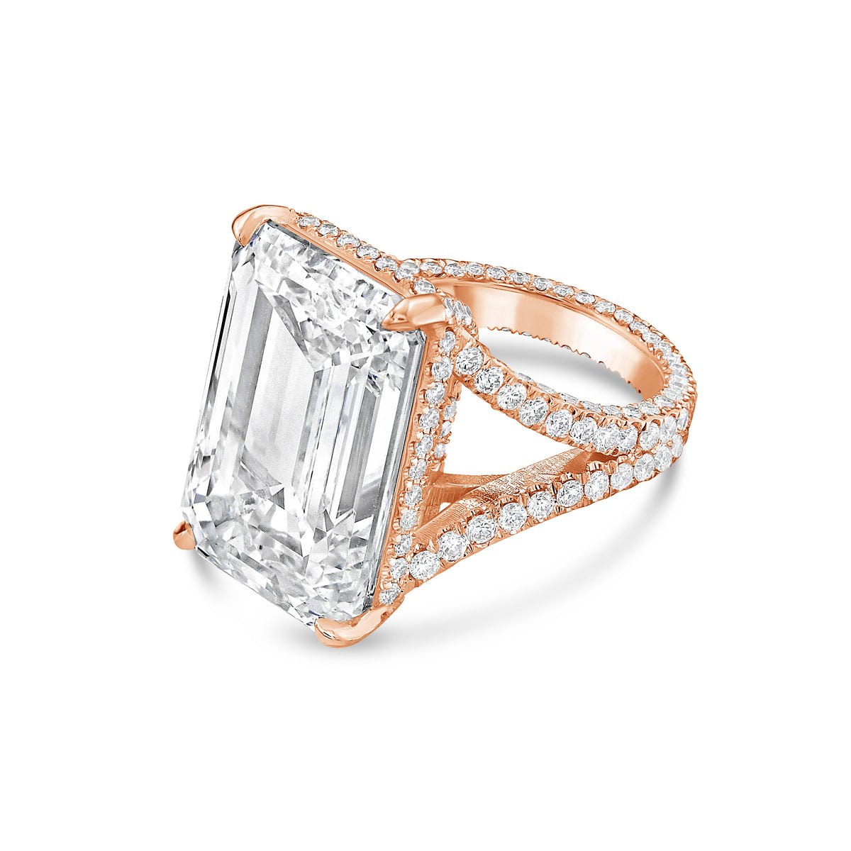Lab-Grown Emerald Cut Split Shank Engagement Ring