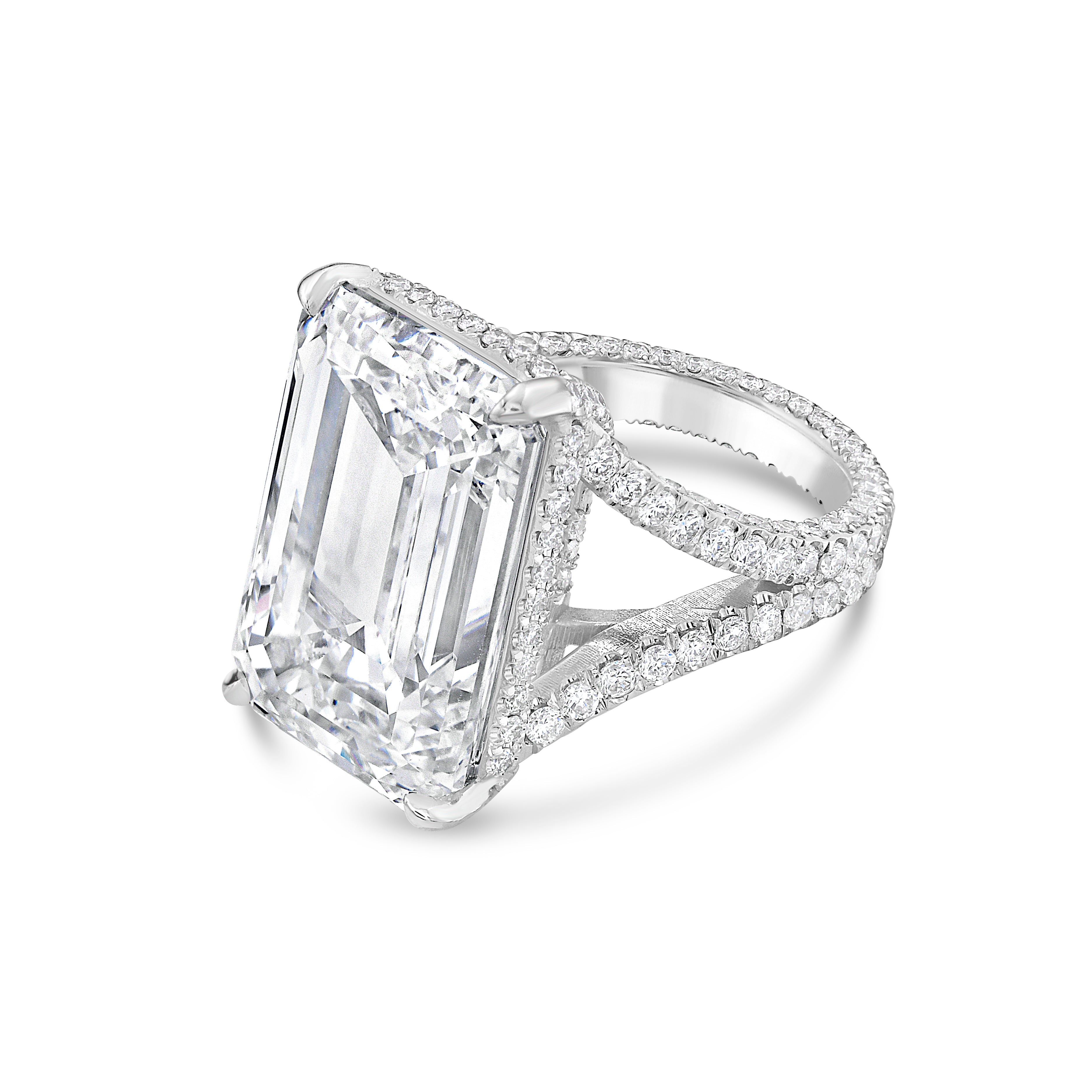 Lab-Grown Emerald Cut Split Shank Engagement Ring, 18K Gold
