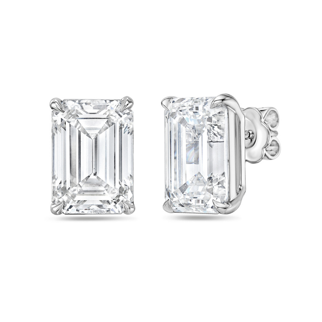 Lab-Grown Emerald Cut Diamond Studs, 14K Gold