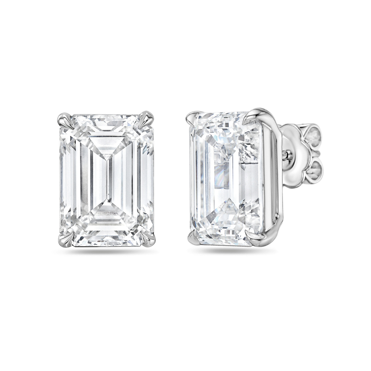 Lab-Grown Emerald Cut Diamond Studs, 14K Gold