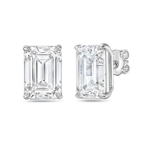 Lab-Grown Emerald Cut Diamond Studs, 14K Gold