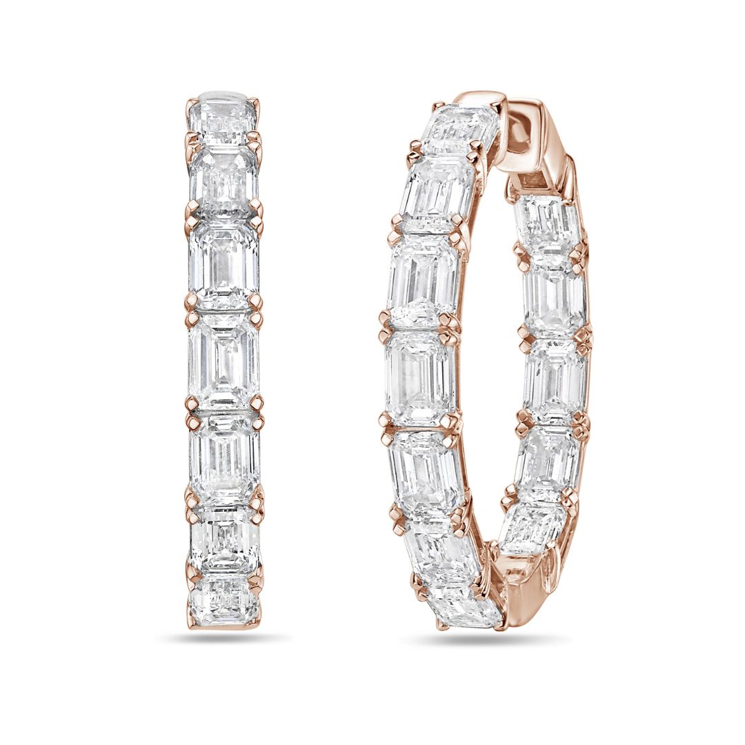 Lab Grown Emerald Diamond Hoop Earrings - 1.00"