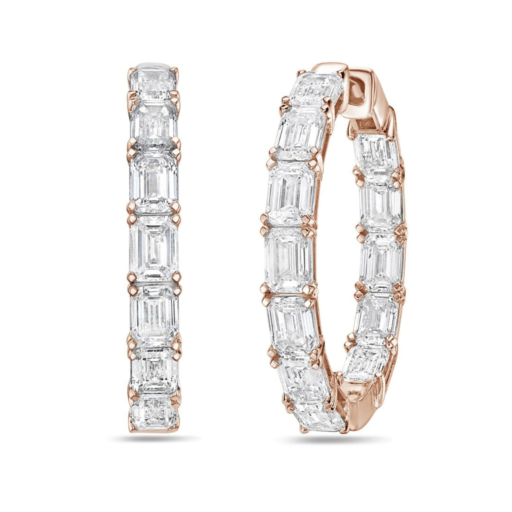 Lab Grown Emerald Diamond Hoop Earrings - 1.00"