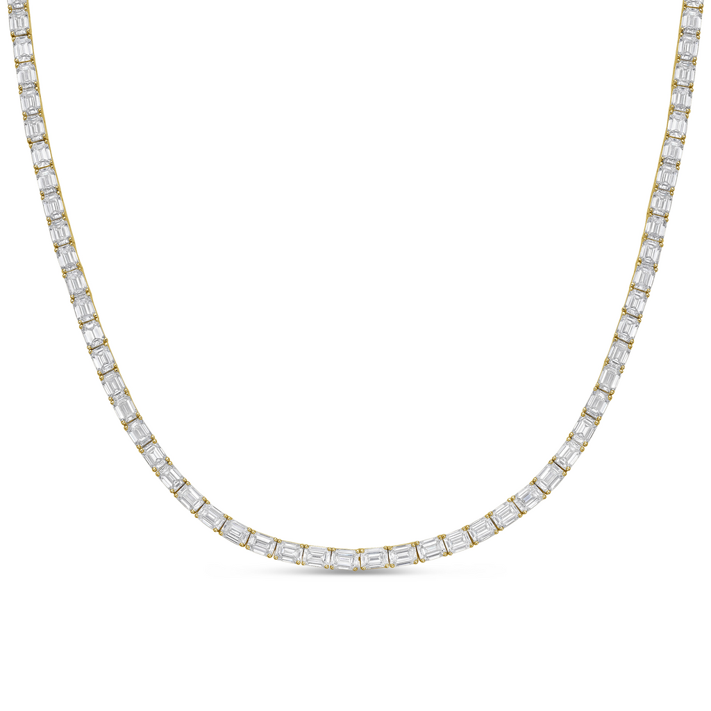 Lab Grown Emerald Cut East West Tennis Necklace